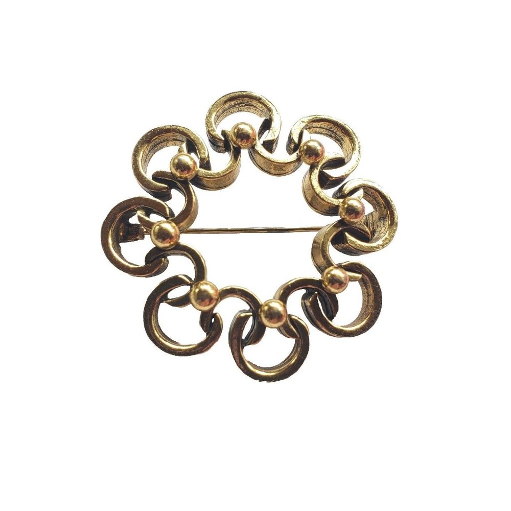 Zentall Circle Brooch Gold Tone Modernist